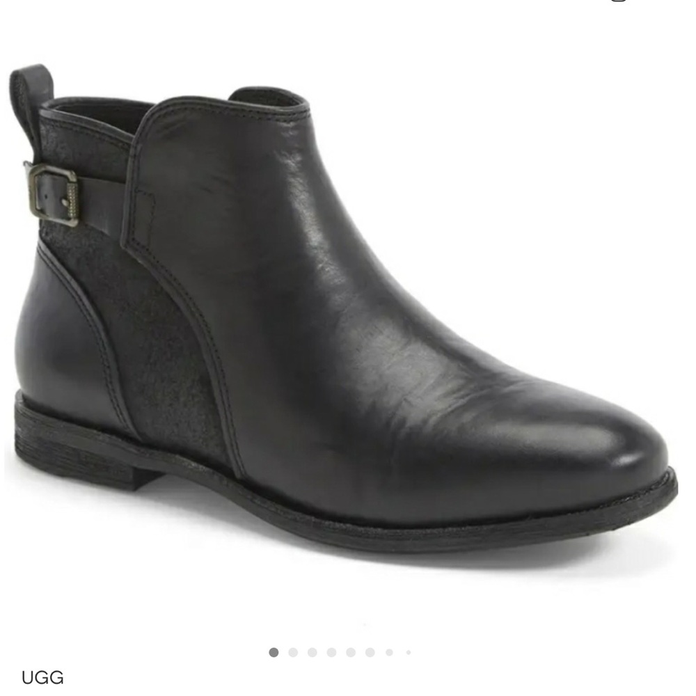 EUC Ugg Australia Demi Black Leather Side Zip Ankle Boot 1008677 Womans Size 6.5
